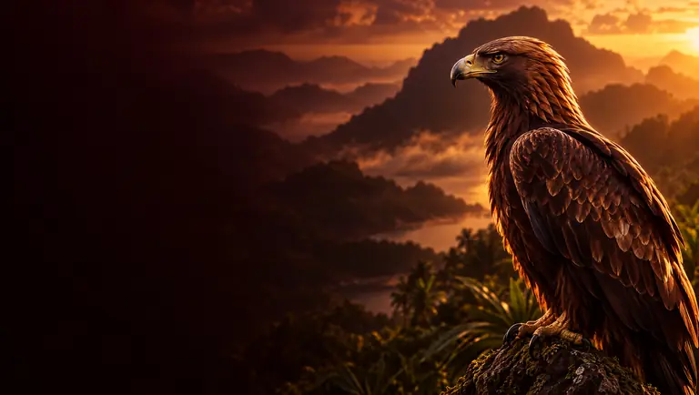 Águila al atardecer sobre las montañas