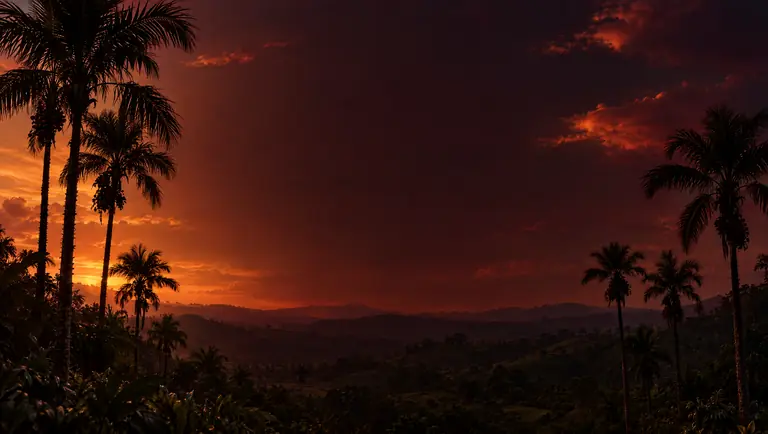 Atardecer con palmas de corozo en el campo cordobés