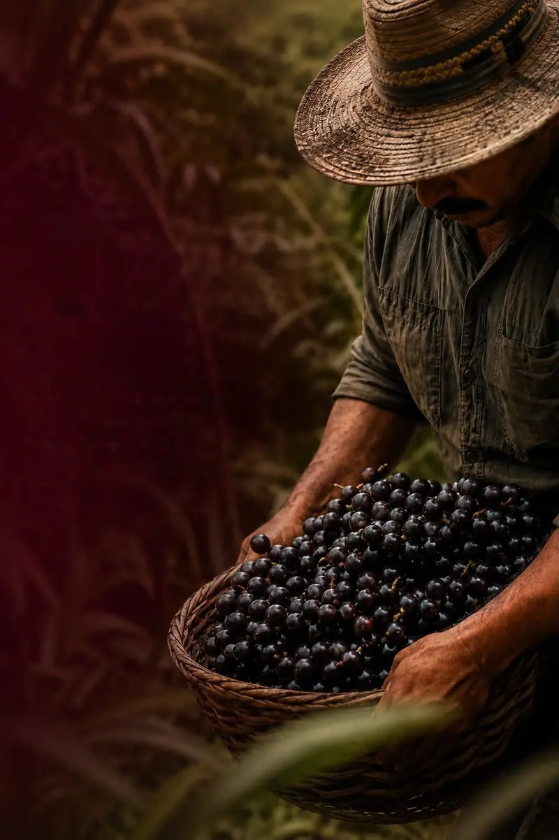 Campesino cordobés con una canasta de corozo recién cosechado